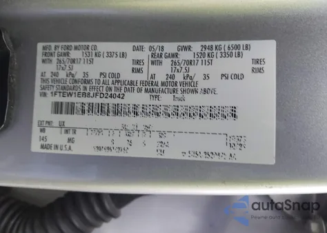 2018 Ford F-150 Xlt from USA, damaged, VIN 1FTEW1EB8JFD24042